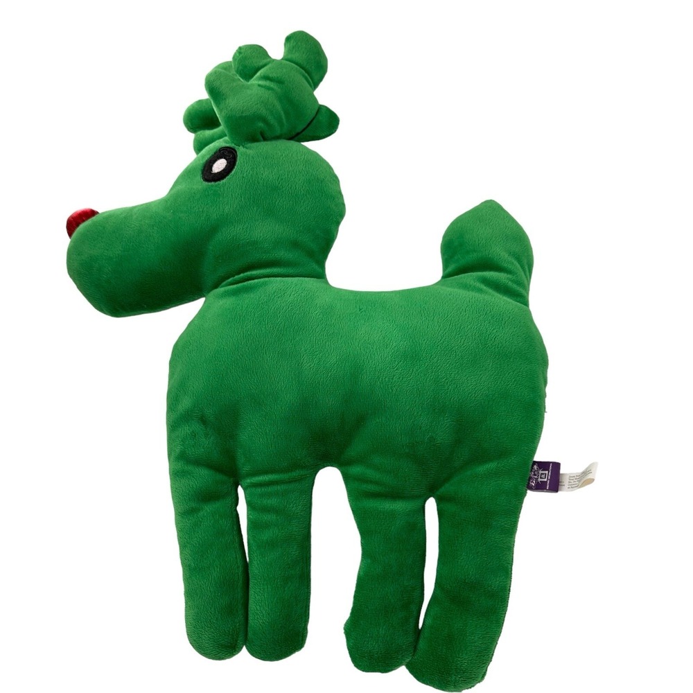 Multipet International Plush Green Dog Toy Red nose Rudolph Reindeer Christmas a